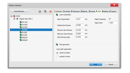 Profiles settings for DWS 028